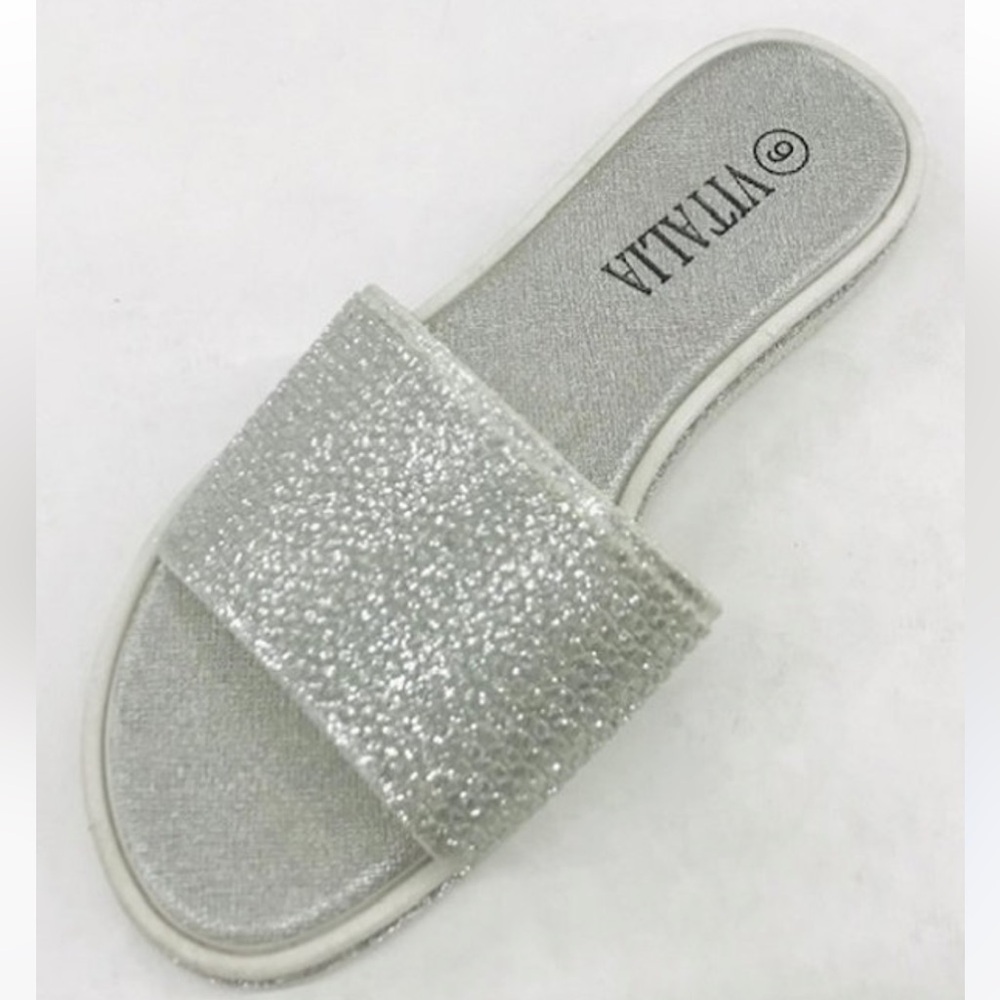 Glitter Slides Women’s Spa Sandals Silver & White Multiple Sizes Available